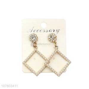 Popular products square hoop pearl stud earrings rhinestone earrings