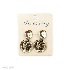 Latest design fashion coin ear studs alloy earrings for ladies