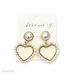 Factory direct sale fashion heart hoop earrings pearl alloy ear studs