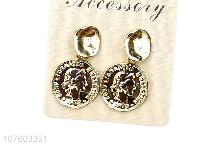 Latest design fashion coin ear studs alloy earrings for ladies