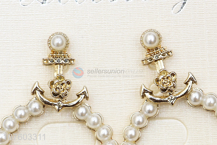 Yiwu factory anchor alloy earrings artificial pearl ear studs