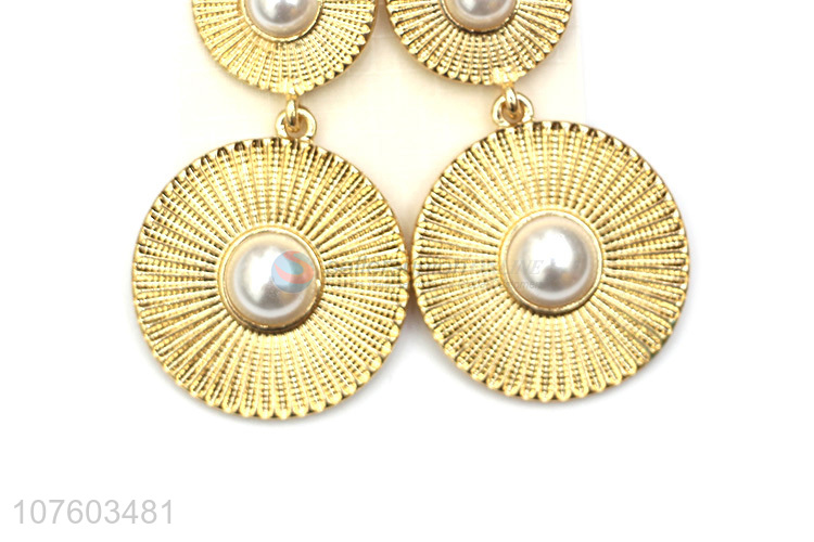 Factory direct sale fashion jewelry round alloy ear studs with pearl