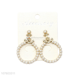 Yiwu factory anchor alloy earrings artificial pearl ear studs