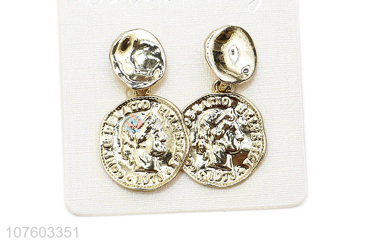 Latest design fashion coin ear studs alloy earrings for ladies