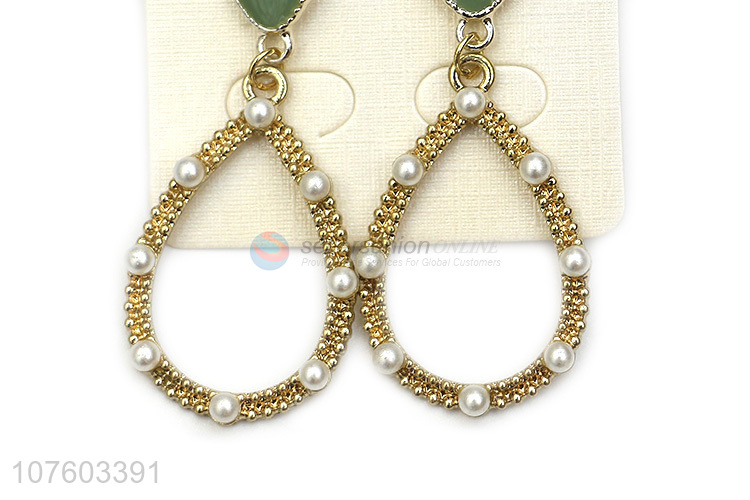 Promotional fashion waterdrop hoop pearl earrings enamel earrings