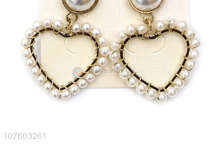 Factory direct sale fashion heart hoop earrings pearl alloy ear studs