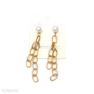 Factory direct sale creative link chain drop earrings with pearl