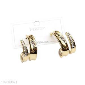 Hot sale diamond studded hoop earrings chunky alloy earring