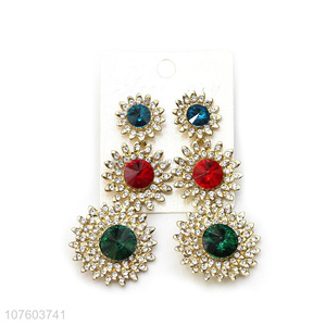 Hot selling deluxe diamond earrings colorful gems alloy statement arrings