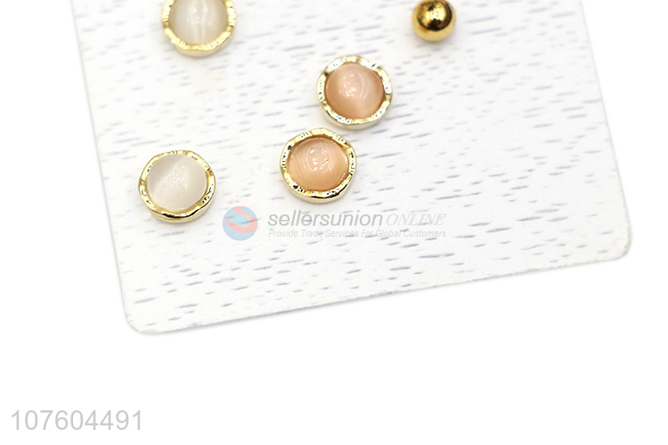 Most popular round gem ear stud set gold bead ear stud set