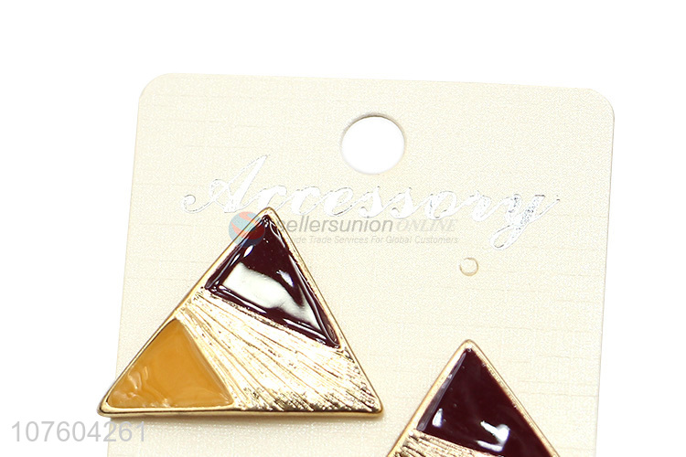 New design stylish triangular enamel alloy earrings geometric ear studs