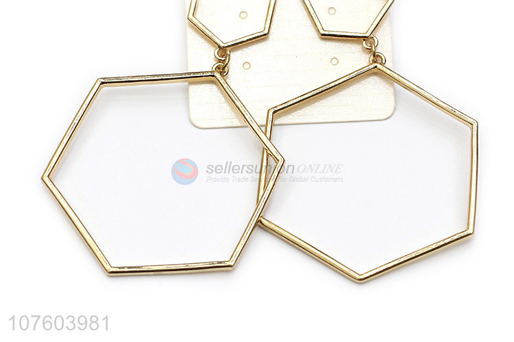 Fashion geometric alloy earrings hexagonal statement earrings