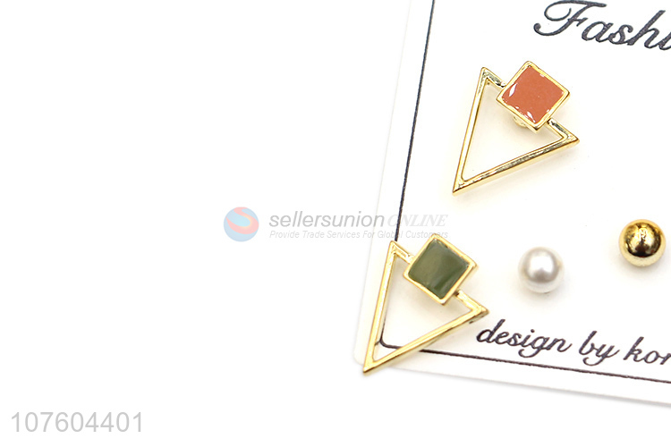 Hot products triangle ear stud set gold bead stud earring set