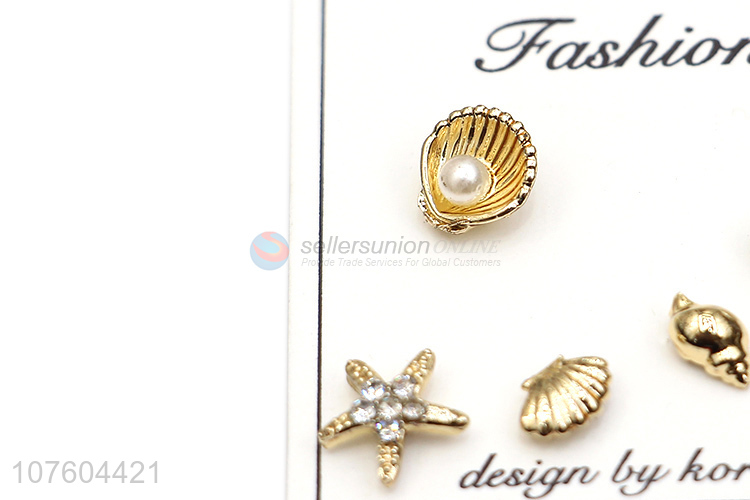 Hot selling cute seashell ear stud set artificial pearl ear studs