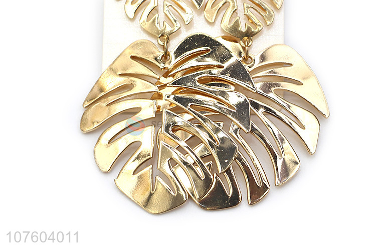 Latest design biloba leaf drop earrings metal statement earrins