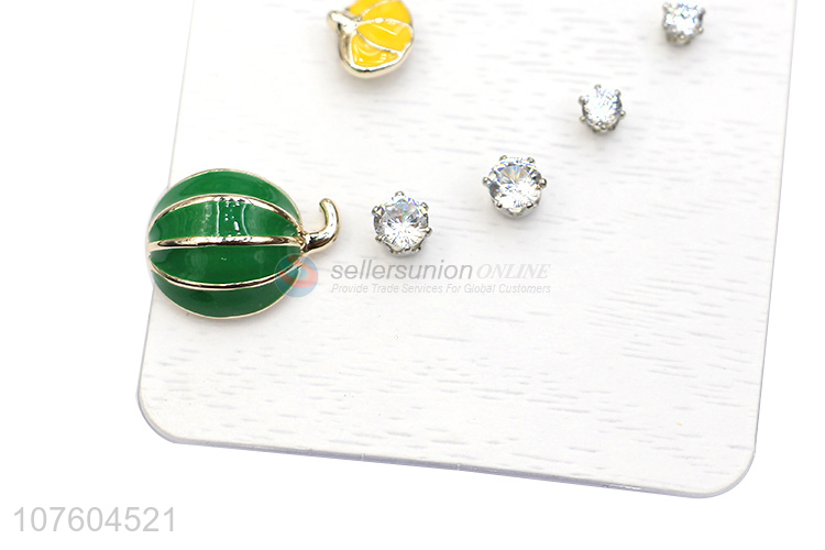 Factory price fashion pumpkin enamel alloy stud earring set for girls