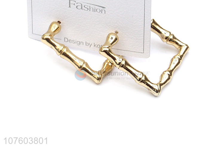 Good quality rectangular chunky bamboo earrings gemetric alloy earrings