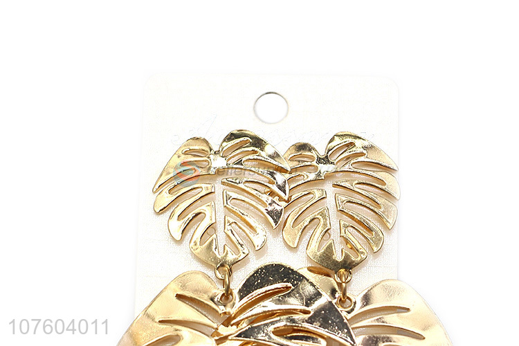 Latest design biloba leaf drop earrings metal statement earrins