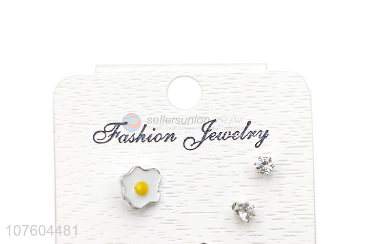 Good quality creative poached egg ear stud set rhinestone ear stud set