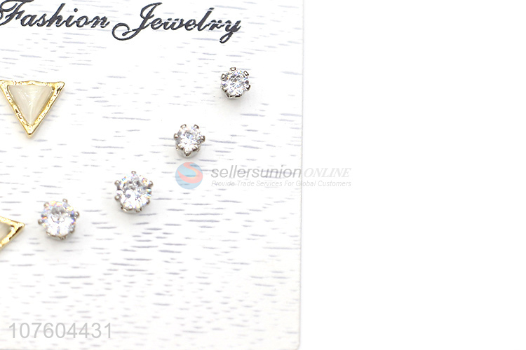 Yiwu factory fashion triangular gem earring set diamond ear stud set