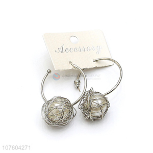 Promotional fashion earrings hollow ball drop earrings with pearl