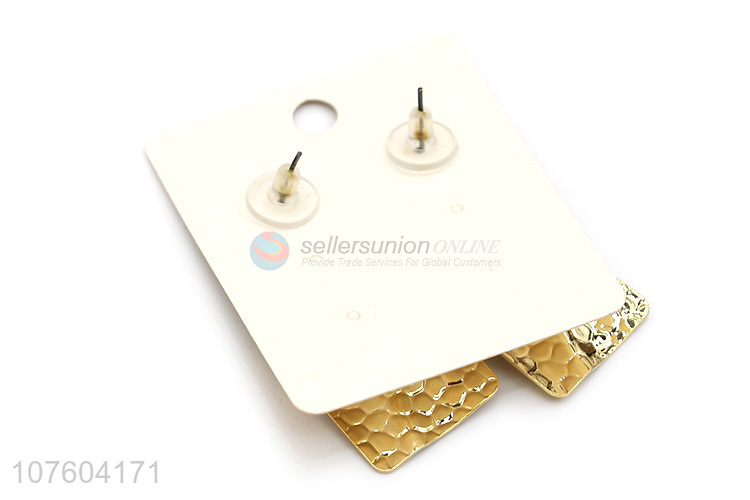 Latest arrival square alloy statement earrings with hammered texture