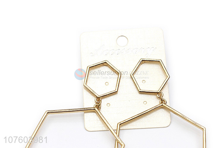 Fashion geometric alloy earrings hexagonal statement earrings