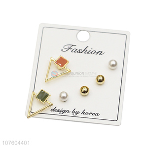 Hot products triangle ear stud set gold bead stud earring set