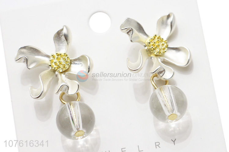 Fashion Alloy Flower Transparent Beads Stud Earring Wholesale