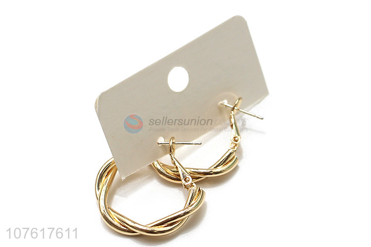 New Design Gold Metal Twist Circle Hoop Earring Fashion Jewelry