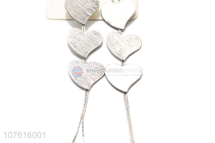 Wholesale Silver Heart Shape Long Tassels Earring For Women