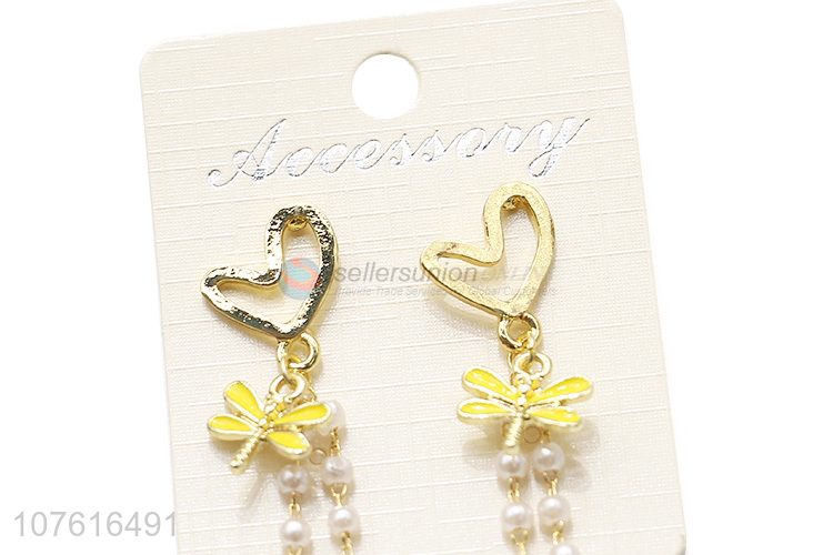 Lovely Heart Design Beads Chain Pendant Earring For Sale