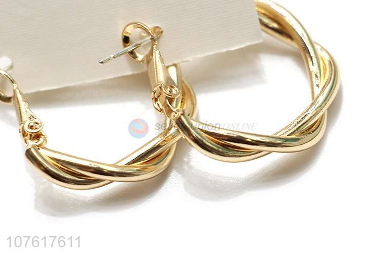 New Design Gold Metal Twist Circle Hoop Earring Fashion Jewelry