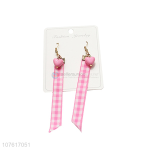 Hot Sale Pink Heart With Cloth Strap Hook Earrings