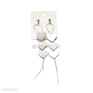 Wholesale Silver Heart Shape Long Tassels Earring For Women