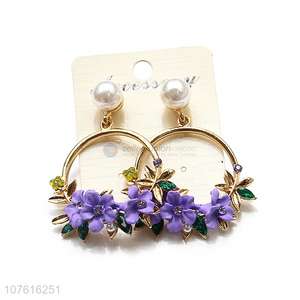 Europe Style Artificial Flower Alloy Stud Drop Earring