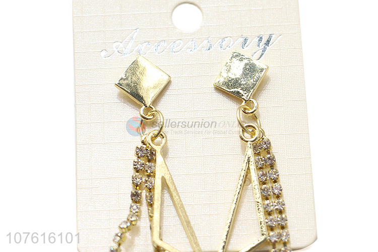 Newest Triangle Diamond Tassels Pendant Elegant Earrings