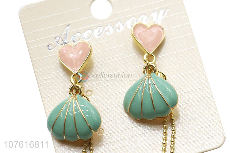 Sweetly Design Beautiful Shell Long Bead Chain Drop Earring For Ladies