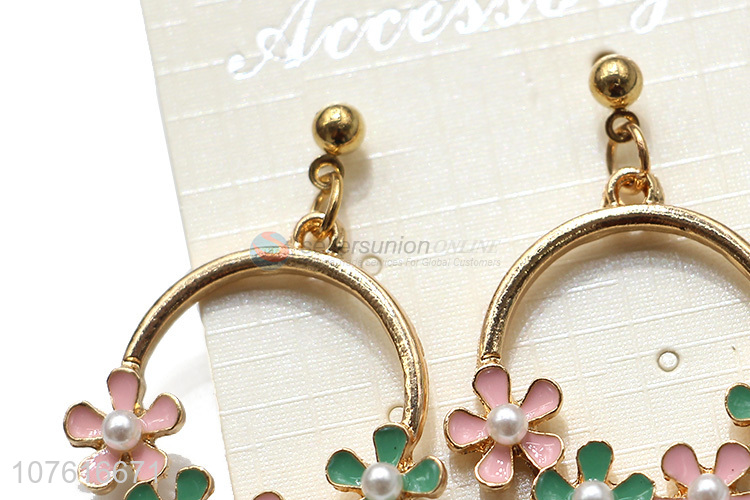 Popular Alloy Circle With Colorful Flower Drop Earring For Women