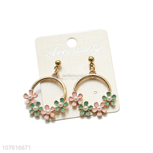 Popular Alloy Circle With Colorful Flower Drop Earring For Women