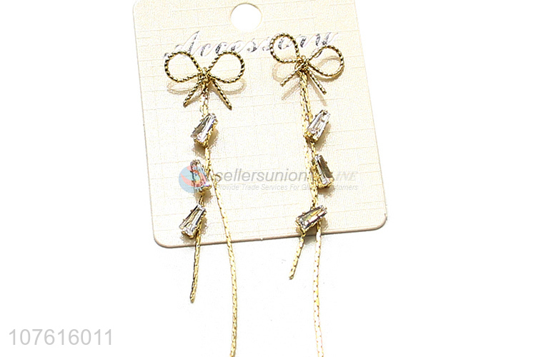 Elegant Bowknot Design Long Tassel Exaggerated Earring