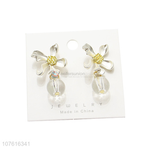 Fashion Alloy Flower Transparent Beads Stud Earring Wholesale