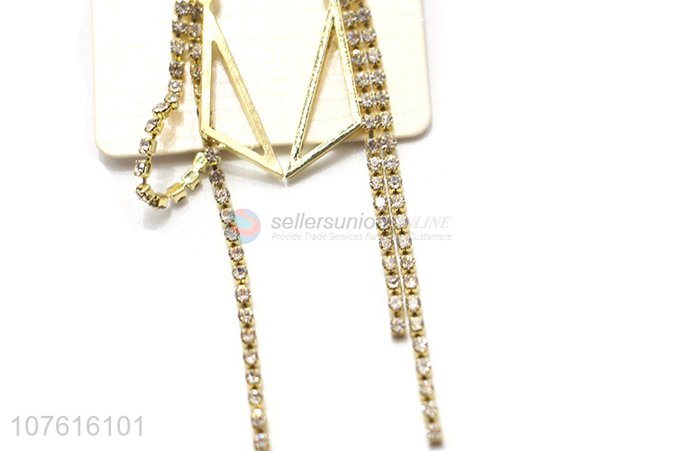 Newest Triangle Diamond Tassels Pendant Elegant Earrings