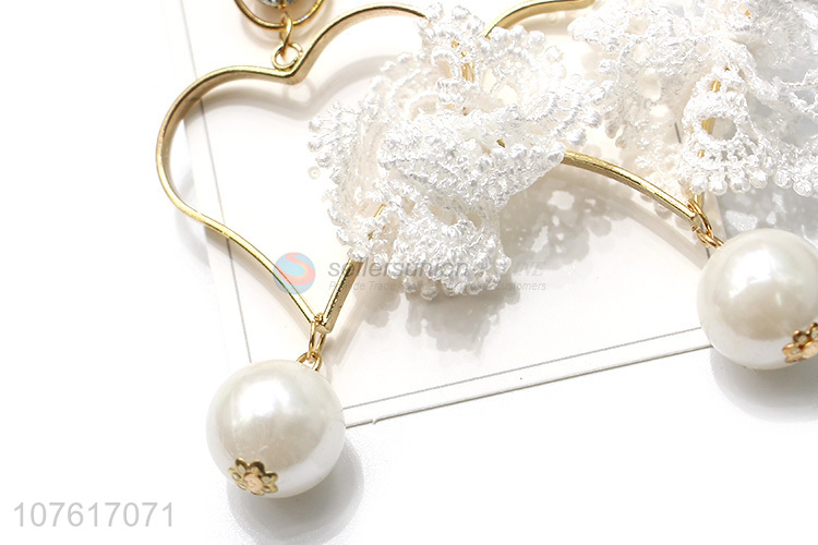 Best Sale Heart Shape Earrings With Lace And Artificial Pearls