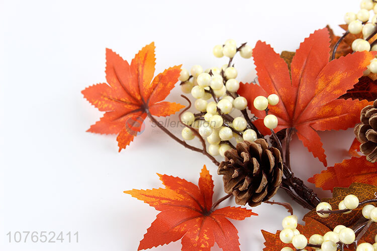 Hot sale maple leaf pine cone decoration autumn leaf wreath decoration