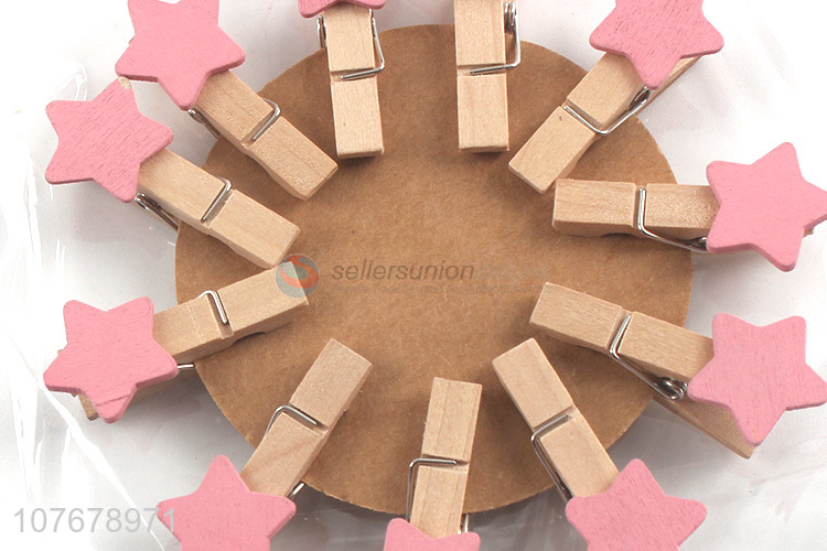 Direct sales shop decoration greeting card clip pink star wooden clip
