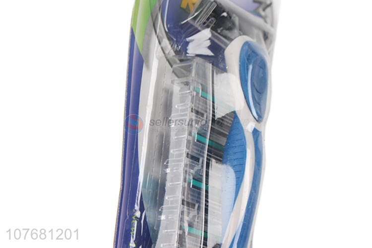 Disposable shaving razor blade with soft blue handles