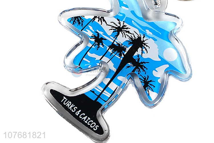 New design coconut tree shape key chain acrylic keyring for souvenir