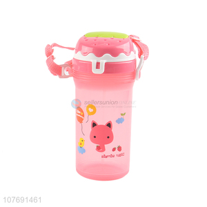 Wholesale cartoon printing kids water bottle with straw and strap