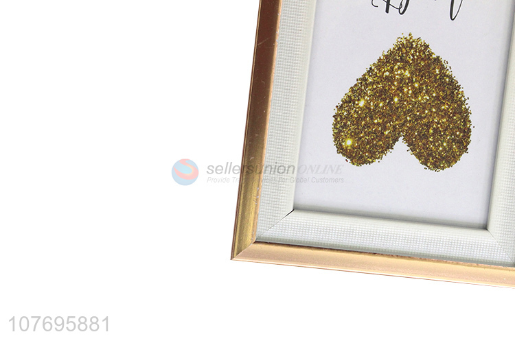 Excellent quality tabletop decoration plastic photo frame with gold rim